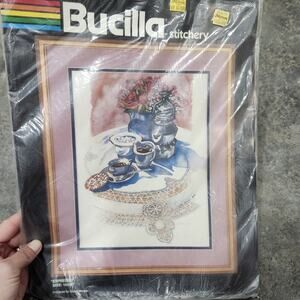 Bucilla "Espresso" Stamped Cross Stitch Kit Vtg 16x20" Jacqui Morganc new